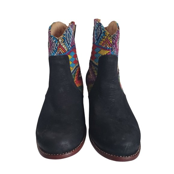 Guatemalan Handmade Aztec Western Leather Chelsea Boots Women's EU37/US 6.5 - Picture 2 of 9